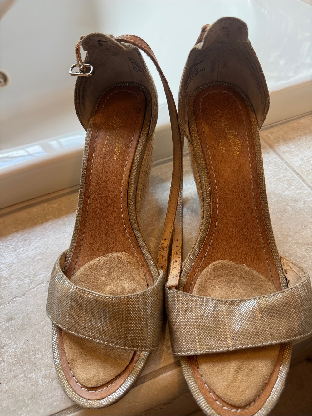 Seychelles Champagne Metallic Ankle-Strap Wedges